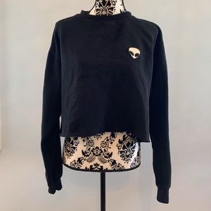 Brandy Melville Cropped Black Alien Sweatshirt